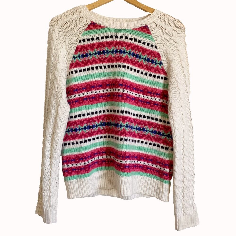 Talbots FAIR ISLE Cable Knit Nordic Wool Blend Sweater Women’s Medium Classic